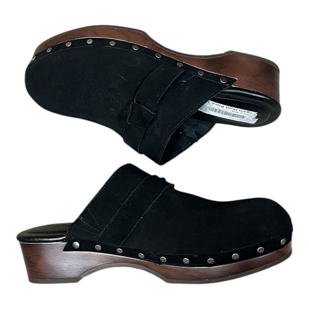 Splendid Black Leather Studded Olive Clogs 8.5